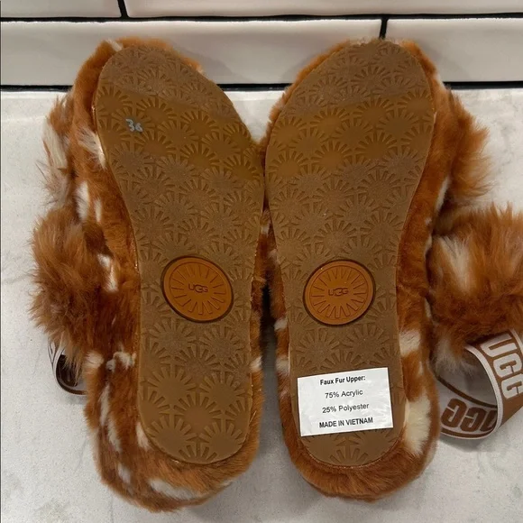 UGG Women's Oh Yeah Spots Slide Slipper Natural Deer Fawn Print New - Picture 11 of 16